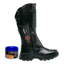 Bota Cano Longo Preta Samu Bombeiro Rocam + Creme Renovador