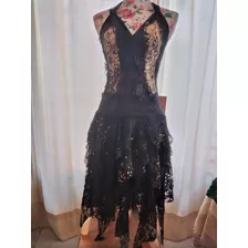 Vestido Fiesta Negro Con Brillos Dorados, Talla S Elasticado