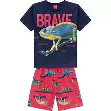 Conjunt Kyly Infantil Menino Short Camiseta Verão Zoo 4 A 8