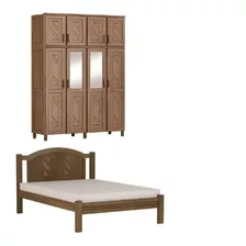 Guarda-roupa Imbuia Espelho 4portas Cama Casal Madeira Pinus