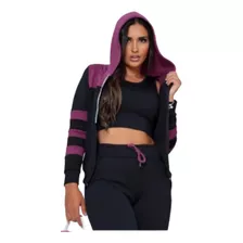 Conjunto Feminino Inverno Moletom Malha Crepe Capuz E Zíper