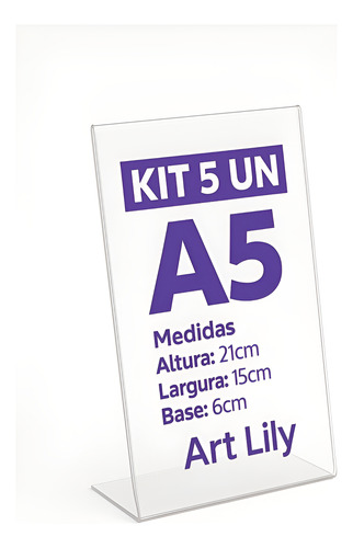Display Acrílico A5 Porta Cardápio Base Em L 5 Un Transparente