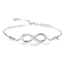 Fina Pulsera Amor Infinito Plata 925 Con Corazones Ajustable