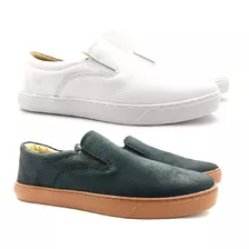 Kit Iate Sapatilha Slip On Casual 2 Pares Masculino Em Couro