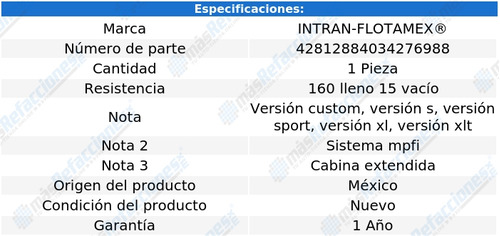 Resistencia Flotador Gas Ranger Xl 3.0l 1994cabina Extendida Foto 2