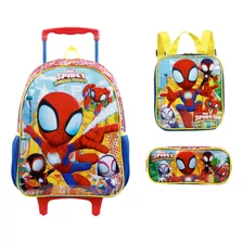 Kit Mochila Escolar Rodinhas Spidey Lancheira Térmica Estojo