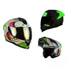 Casco Para Moto Rebatible Kov Rick Y Morty Verde Brillante Talla L 59 - 60 Cm