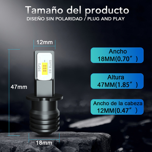 Fwefww 1 Par - H3 Focos Bombilla Led Antiniebla Blanco 6000k Foto 5