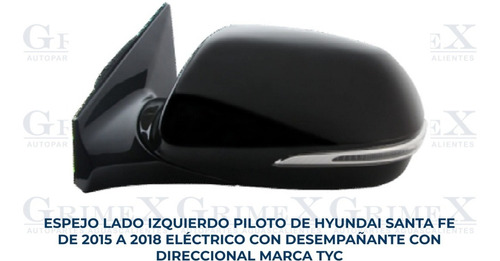 Espejo Santa Fe 2015-16-17-2018 Elec C/desemp C/direcc Ore Foto 2