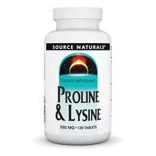 Source Naturals L-prolina Y L-lisina, 550 Mg - 120 Tabletas