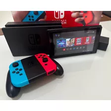 Nintendo Switch 32gb Standard Cor Vermelho-néon, Azul-néon E Preto | Usado | Na Caixa | Original | Case Para Transporte