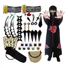 Kit Naruto Manto Akatsuki Itachi Kunai Anéis Porta Kunai