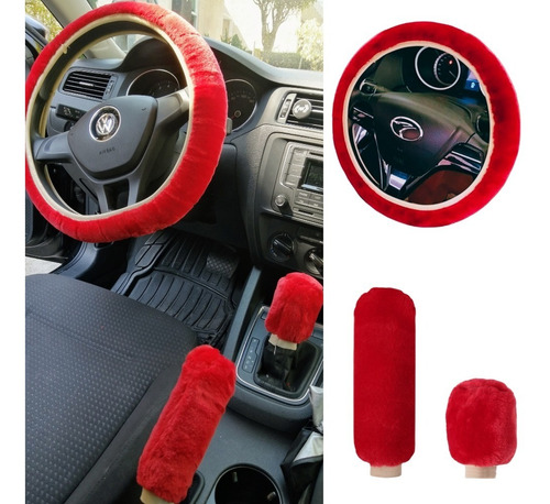 Kit Funda Cubre Volante De Felpa Accesorio Rosa Auto Mujer Foto 3