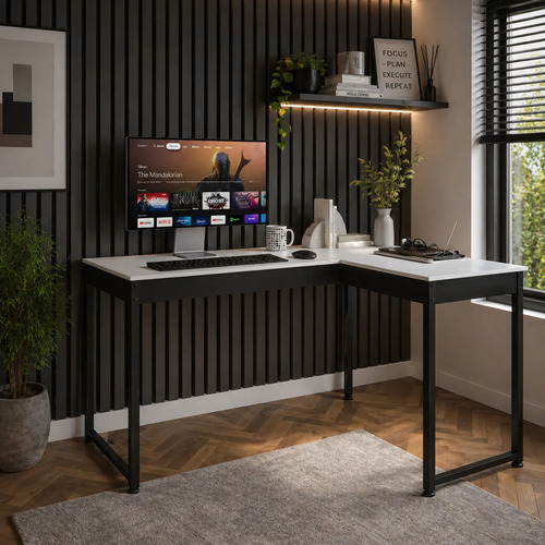 Escrivaninha Em L P/ Mesa Gamer E Home Office Branco/preto