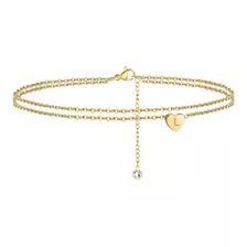 Pulsera L Heart Initial Beach Tobillo Para Mujer, Oro 14k Fi