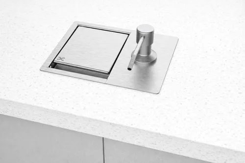 Porta Esponja Com Dispenser Detergente De Embutir Inox Cinza