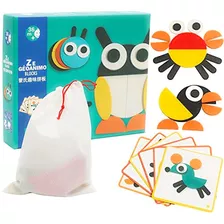 Juego Tangram Madera + Tarjetas Para Formar Figuras Animales