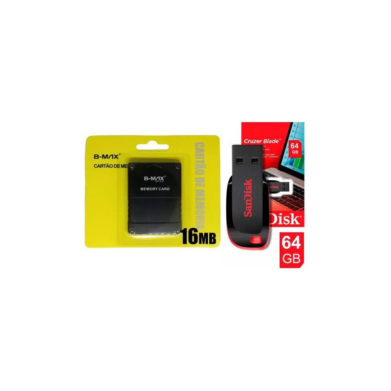 Kit Opl Memory Card Ps2 + Pendrive 64 Gb + Jogos