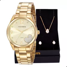 Kit Relógio Feminino Mondaine Original Barato Dourado Luxo