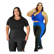 Roupa Academia Plus Size Kit 1 Calça Legging 1 Top 1 Blusa