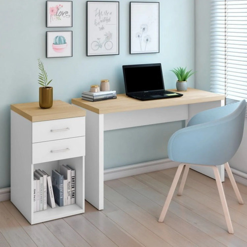 Kit Escritório Home Office 2 Peças Com Escrivaninha E Olmo Com Branco