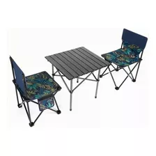 Mesa De Picnic Portátil Plegable Con 2 Sillas Plegables Color Camuflaje Azul