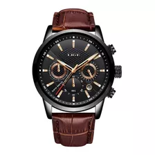 Reloj Para Hombre Lige 9866, Casual, De Lujo, Con Correa Social, Color Marrón/negro