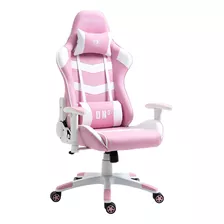 Cadeira De Escritório Draxen Dn3 Dn003 Gamer Ergonômica Branco E Rosa Com Estofado De Couro Sintético