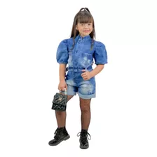 Macaquinho Infantil Jeans Moda Boutique Lançamento