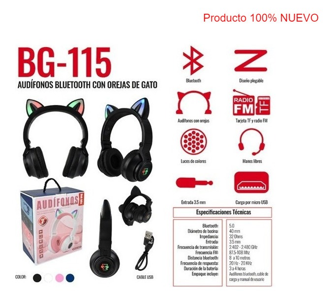 Auriculares gaming infantiles Cat AKZ-K23 con luces led RGB. Bluetooth 5.0,  micrófono plegable, Micro SD, entrada Aux.