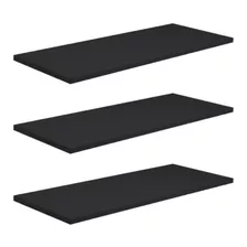 Kit 3 Prateleiras 160x25 Mdf Preto + Suporte Invisível