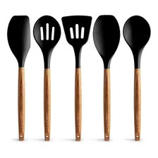 Utensillos Cocina Silicona Mango De Madera. 5 Piezas.