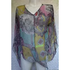 Blusa En Gasa Estampada Manga Larga Y Ruedo Irregular