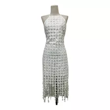 Vestido Elegante Crochet Blanco De Circulos Y Tirantes