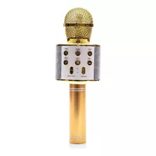Micrófono Karaoke Rosado, Bluetooth, Recargable Radio Fm Color Dorado