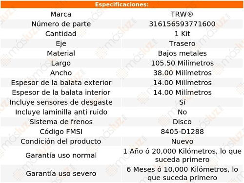 Balatas Bajos Metales Traseras Infiniti Ex35 08/12 Trw Foto 2