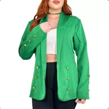 Blazer Feminino Botão Longo Sobretudo Alfaiataria Social