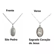 Colar Corrente Medalha Santos Santas Frente Verso Aço Inox