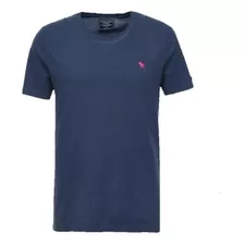 Camiseta Abercrombie Clássica Azul Bordado Vermelho