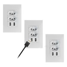 Kit 3tomada De Parede 10a 2 Saídas Usb Universal Bivolt Turb