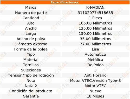 Tensor Accesorios Acura Csx L4 2.0l 06/11 K-nadian Foto 2