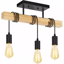 Lámpara Colgante Industrial Vintage De Madera Luz Techo Loft