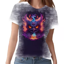 Camiseta Camisa Estampada Coruja Fogo Ilustração Moda 2