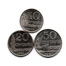 3 Moedas 1967 Cupro-níquel 10 20 E 50 Centavos De Cruzeiros