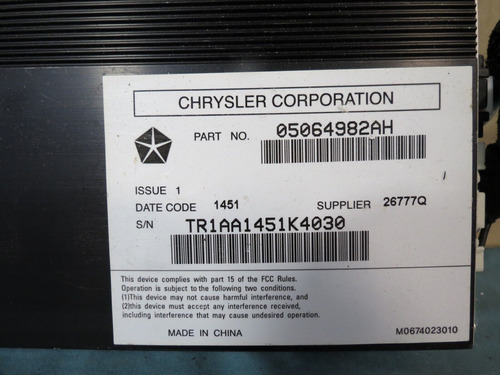  11-12 Chrysler 300 Dodge Charger Audio Radio Amplifi Ccp Foto 2