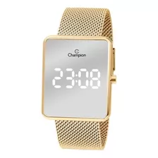 Relógio De Pulso Champion Digital Ch40080 Com Corpo Dourado, Digital, Para Feminino, Fundo Cinza, Com Correia De Aço Cor Dourado, Subdials De Cor Branco, Ponteiro De Minutos/segundos Branco, Bisel C