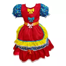 Vestido Infantil Vermelho Festa Country Moda Quadrilha