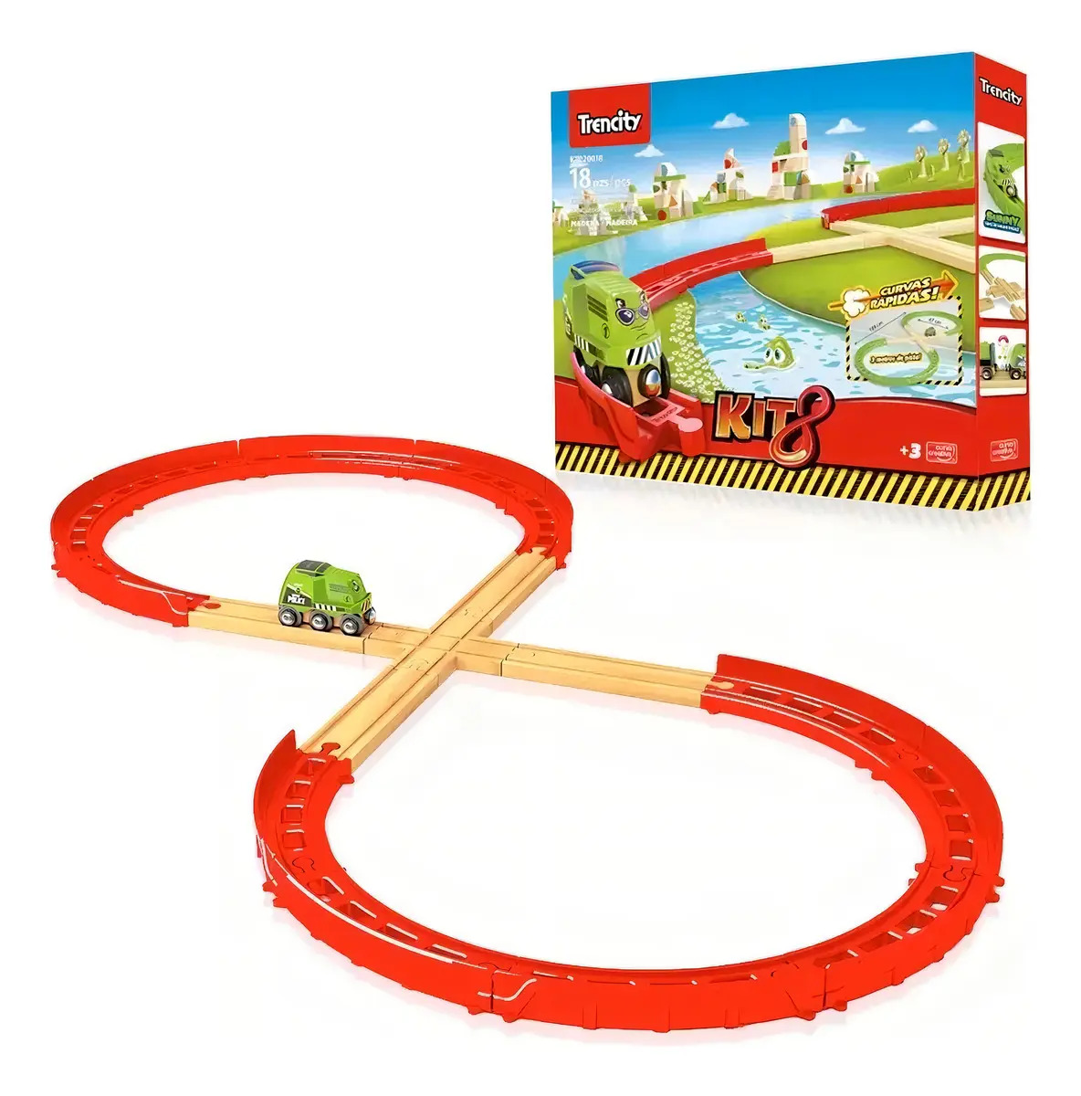 Trencity Kit 8 Avanzado Pista Con Vehículo 18 Pzs Iman Tren Color Verde Lima Personaje Sunny