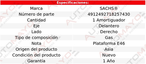 Un Amortiguador Gas Delantero Derecho Sachs 320d 1998-2006 Foto 2