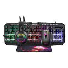 Combo Gamer Xtrike Me Teclado Mouse Auriculares Mousepad Rgb Color Del Teclado Negro